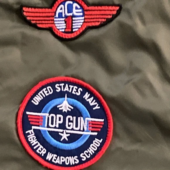 Alpha Industries Green Zip Top Gun Flight Bomber Jacket MA-1 Patches Youth L - Picture 9 of 16